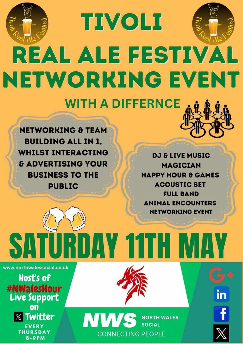 #NWalesHour Awr Gogledd Cymru #networking #realale The Real Ale Festival Networking Event at the @Tivoli_Venue #Buckley is your opportunity to front your business stand at a busy all-day-event, Sat11th May. For more details email; kirstytivoli@hotmail.co.uk…