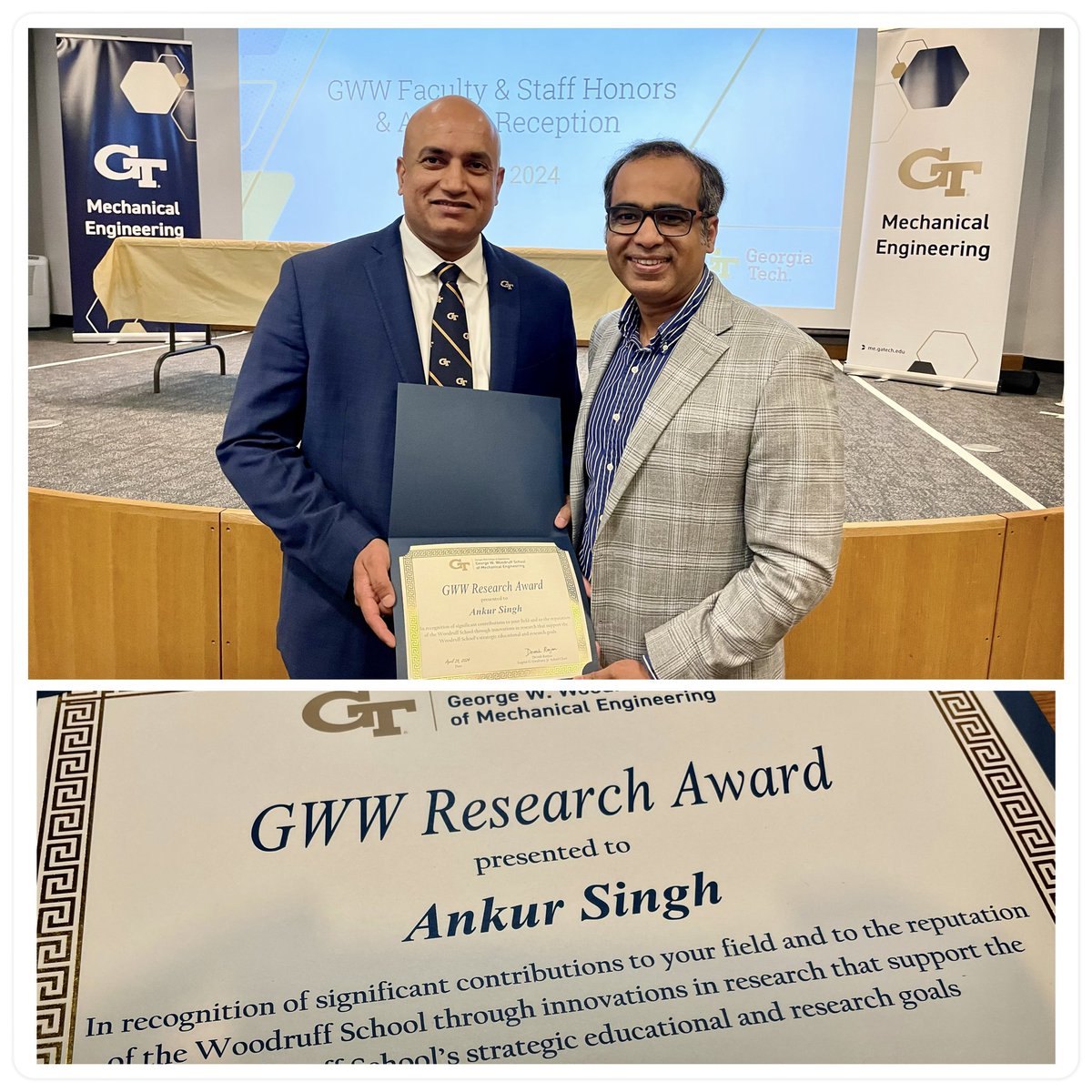 Honored to receive the “Research Award” from Woodruff School @MEGeorgiaTech! Thank you @DeveshRanjanGT & the awards committee for this recognition! I’m grateful to my nominator for considering me. I dedicate this award to amazing researchers 🤩in my lab for their hard work! 🙏🏽 🐝