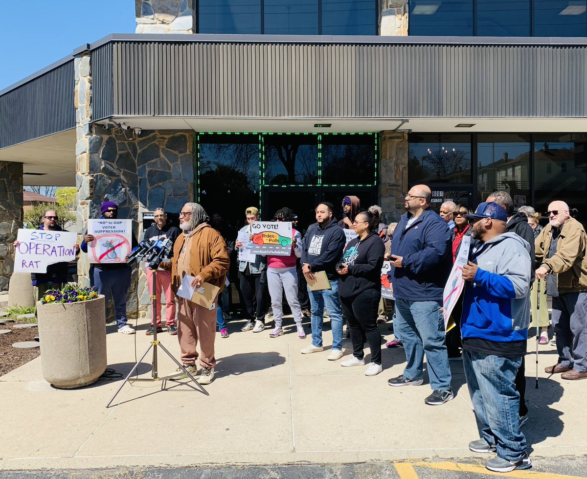 DanRShafer's tweet photo. This afternoon in Milwaukee, leaders from @polls_souls were joined by voting rights advocates and pro-democracy org’s to call for Andrew Iverson, the new head of the @WisGOP, to be removed. This, following reports of voter suppression efforts targeted at Black voters in 2020. https://t.co/bhMwxLK6qd