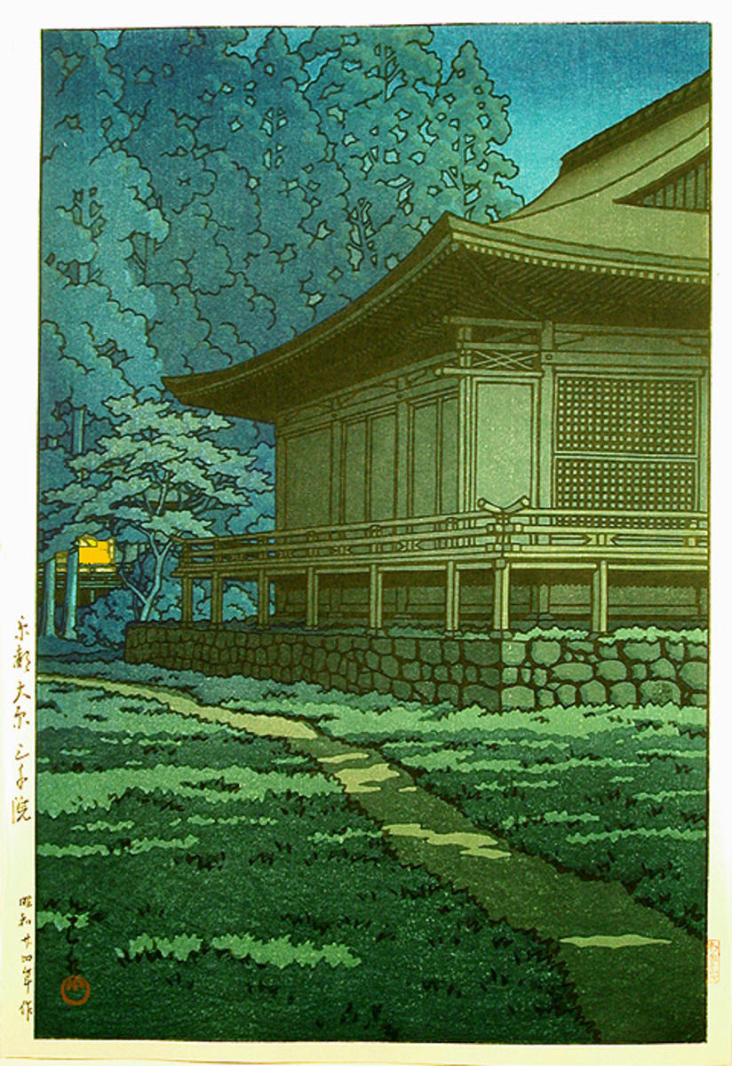 JapanTraCul's tweet photo. Moonlight at Sanzenin Shrine, Kyoto, by Kawase Hasui, 1949

#shinhanga https://t.co/8Y2rY7bLsJ