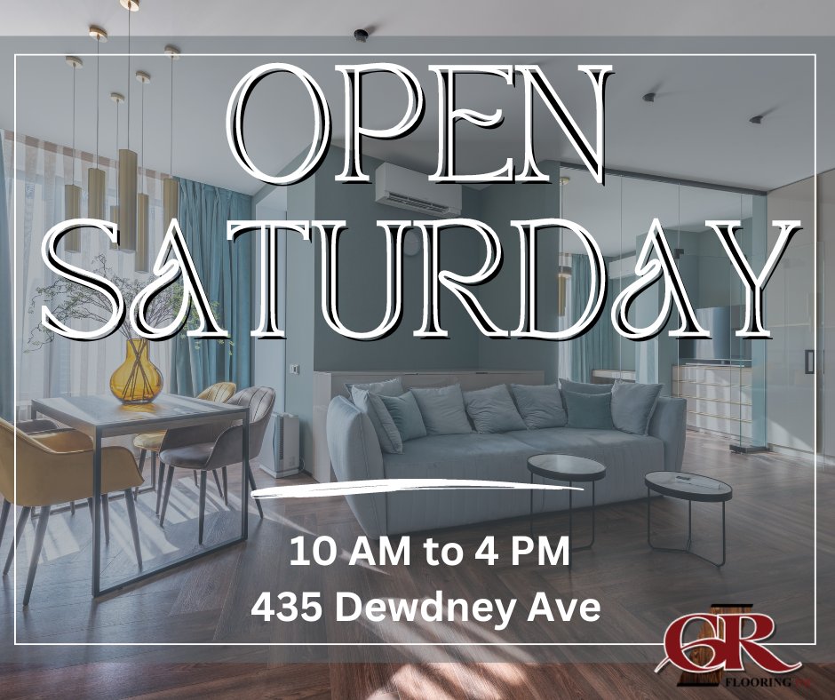 🎉 Need to spruce up your space? 🏡 GR Flooring is here to help, even on Saturdays! Visit us at 435 Dewdney Ave for all your flooring needs. Let's make your weekend a #FlooringSuccess! 💼✨ #GRFlooring #WeekendConvenience