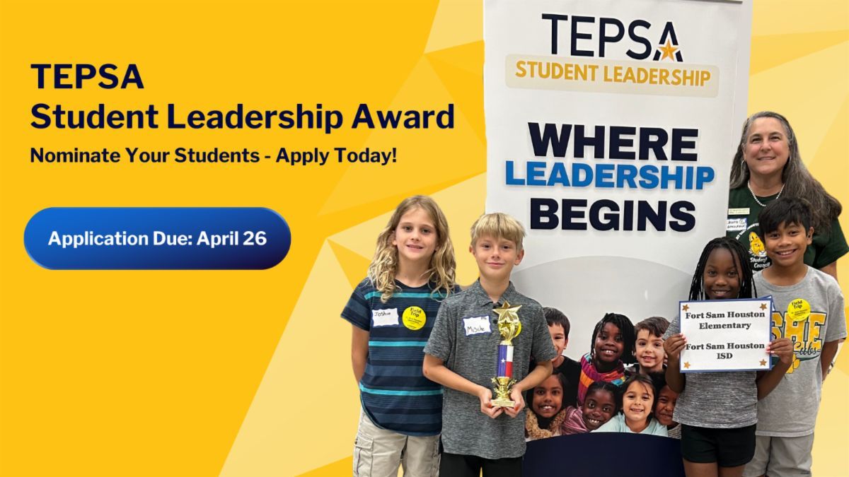 It's National Student Leadership week!! Make sure you celebrate your students with our TEPSA Student Leadership Award! Applications are due April 26th Nominate here: tepsa.org/student-counci… #WeLeadTX #TXed