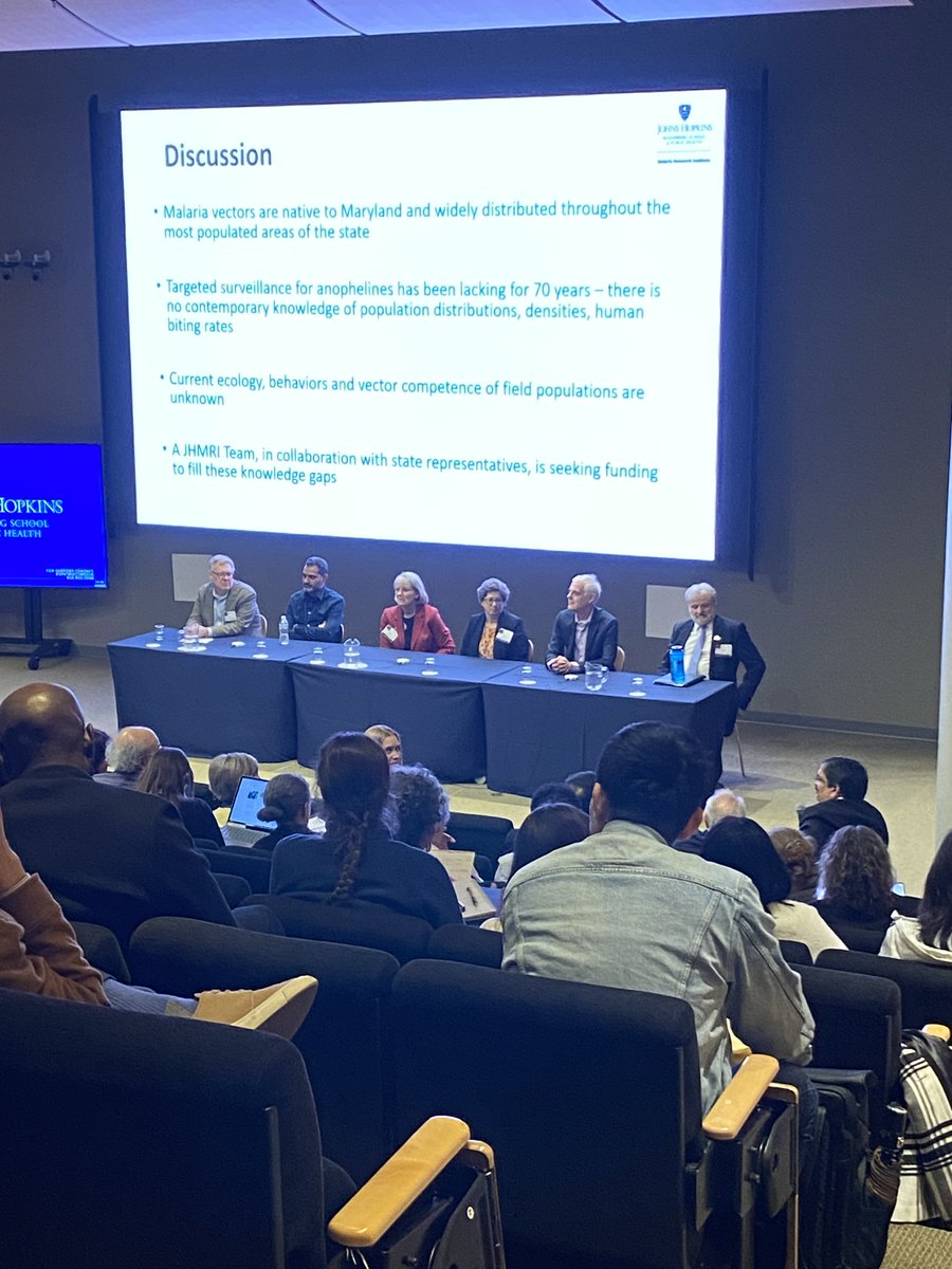 At today's #WorldMalariaDay Symposium, a panel moderated by @JHMRImalaria director @genome_jane focused on furthering the understanding of locally acquired #malaria in the US in 2023. Panelists included Susan Antenucci, NY DOH, Robert Myers & David Blythe, MD DOH...