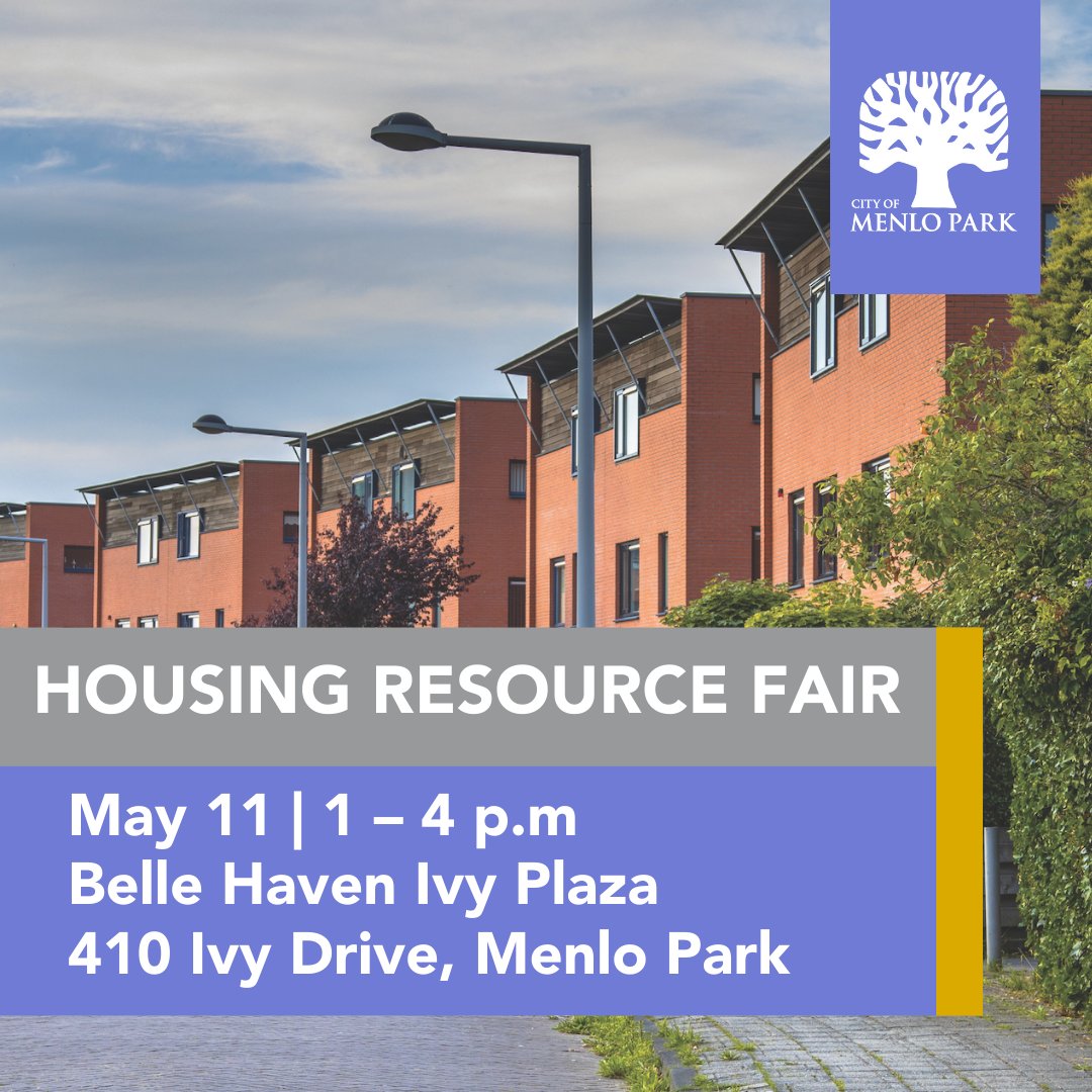 🏡 Join #MenloPark's Housing Resource Fair, May 11 from 1–4 p.m. ℹ️ The event will offer affordable housing opportunities, rehabilitation support, activities and more. 🎉 Learn more: bit.ly/4aQ0q47 @Samaritan_House, @ProjSentinel @Habitat_org @RTPeninsula @HIPhousing