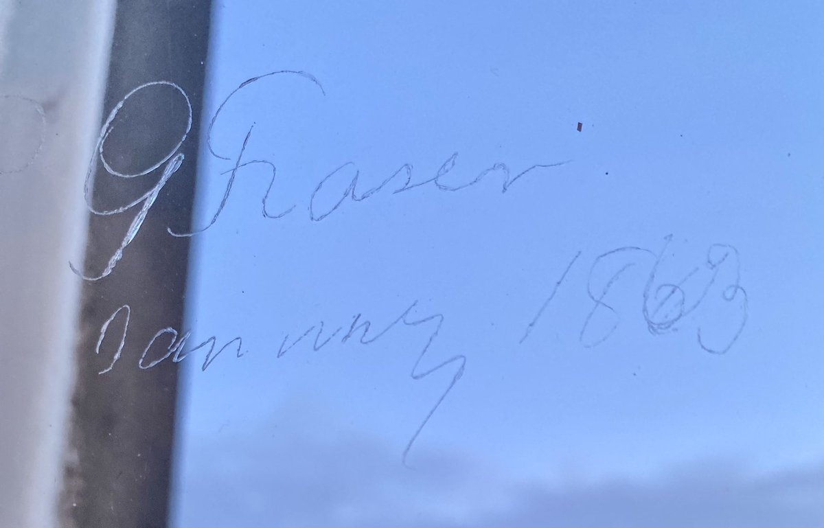 The inscription on the window pane in our sitting room , we look through 160 years old glass !!
