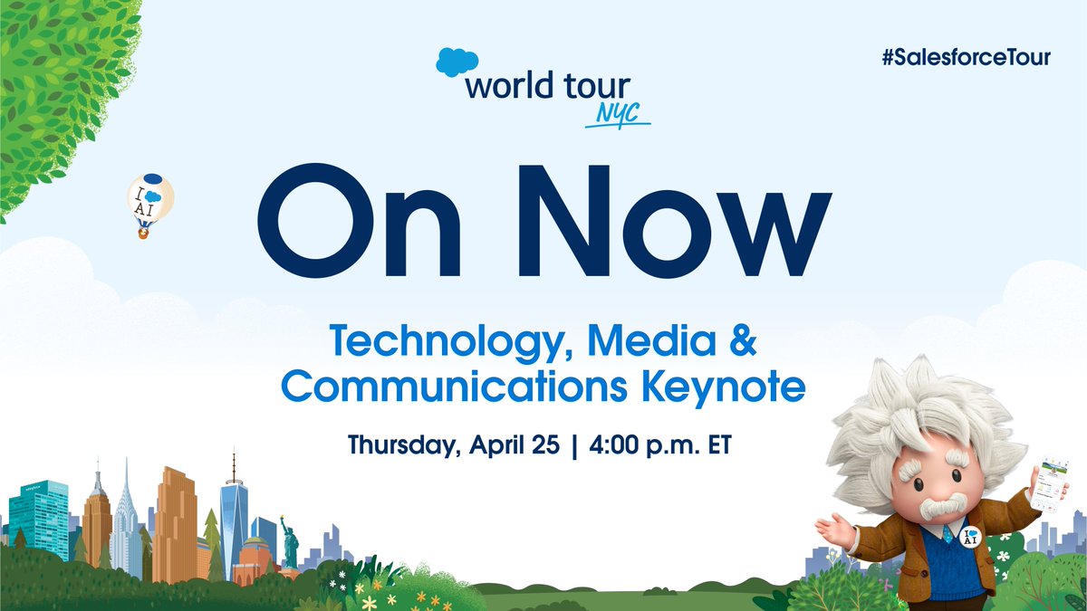 Tune in to the technology, media, and communications keynote 🔴LIVE from #SalesforceTour NYC. Learn how to: 🧠 Create AI-powered customer experiences. 🔓 Unlock your siloed data. ⚡️ Boost efficiency across your company. Stream the innovation for free on Salesforce+:…