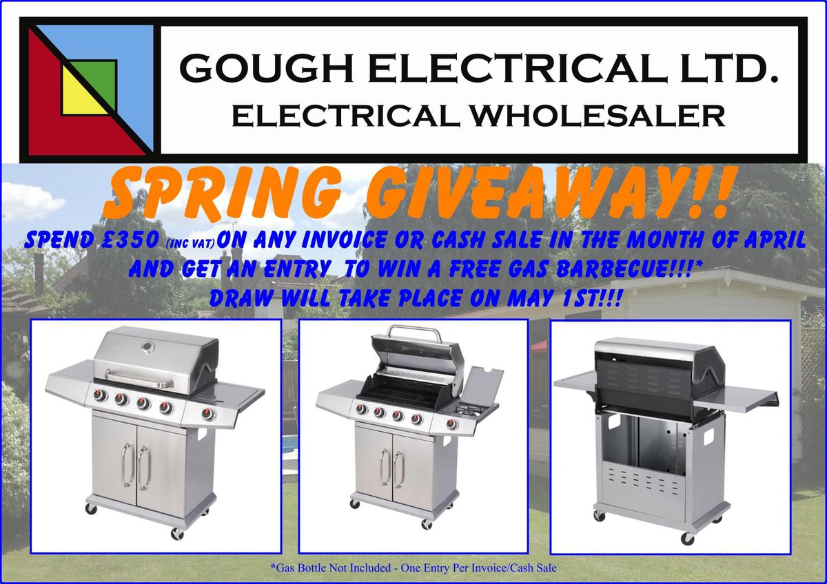 NWalesSocial's tweet photo. #NWalesHour
Awr Gogledd Cymru
#Competitiondraw
Win with @GoughElectrical β
π
Thereβs still time to get Spring sprung and underway with a chance to win a superb gas barbecue. Just spend Β£350.00 Inc. Vat on invoice or cash sale to be entered into the draw. https://t.co/AmyEZFHEZt