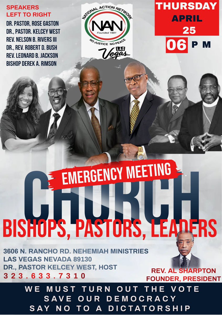 We must turn out the vote in order to save our democracy! Faith Leaders and Community Leaders of Las Vegas, join us tonight for an emergency meeting📢 #NANLasVegas #NationalActionNetwork #GOTV