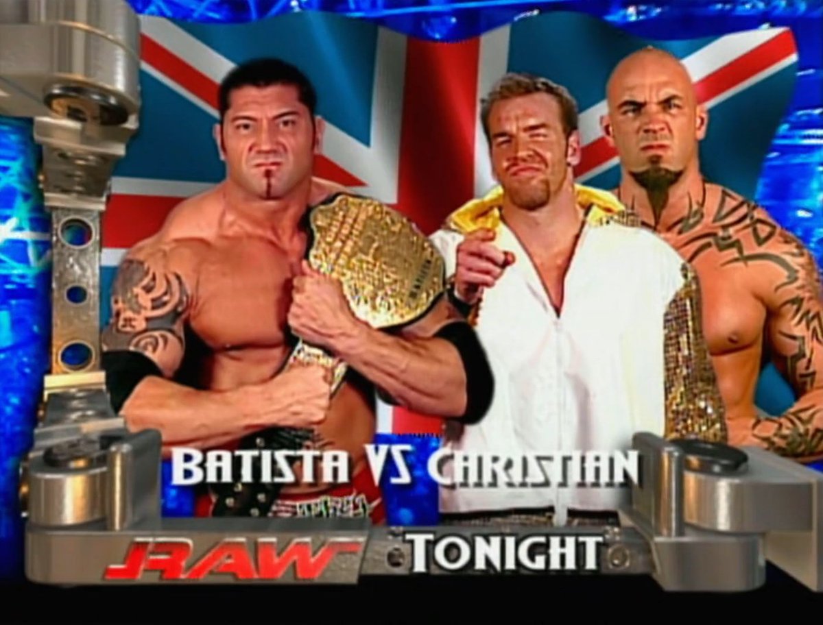 4/25/2005

Dave Batista defeated Christian Cage in a non-title match on RAW from the NEC Arena in #WWEBirmingham, England.

#DaveBautista #Batista #TheAnimal #IWalkAlone #BatistaBomb #ChristianCage #CaptainCharisma #InstantClassic #ThePeeps #ThatsHowIRoll #Tomko #WWE #WWEHistory