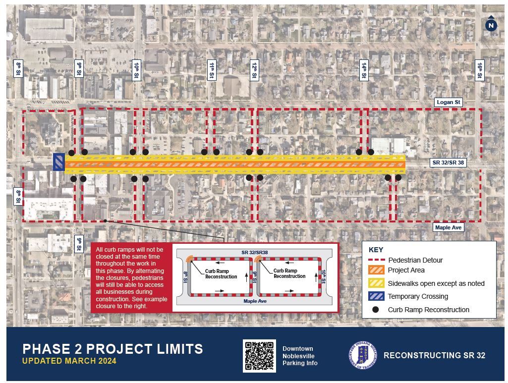 From INDOT: Construction has begun on Phase 2 of the Reconstructing S.R. 32 project in Noblesville. Crews are replacing pavement & reconstructing storm sewer lines along S.R. 32 between 9th Street & 14th Street. Construction will last until some time in June, weather permitting.