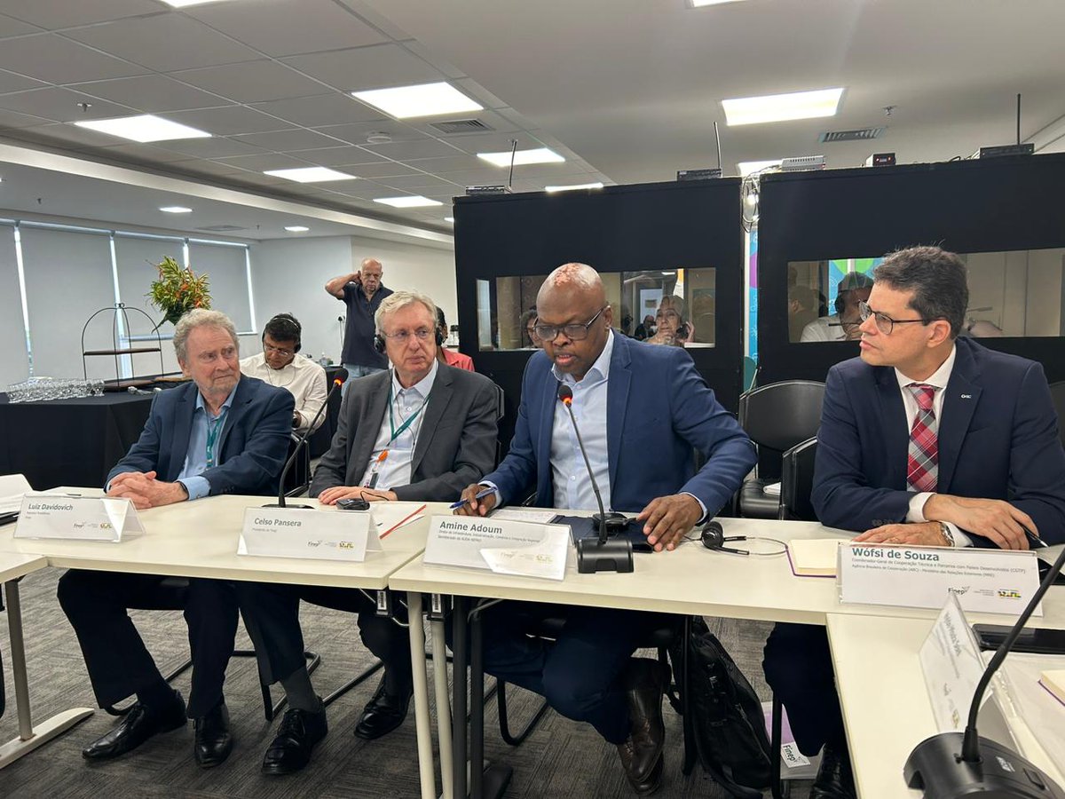 NEPAD_Agency's tweet photo. "Grants and donations alone won't tackle Africa's science and innovation challenges. Establishing independent financing institutions is crucial. They'll harness public resources for targeted research and innovation investments."  @amibiaka at joint consultation with @Finep in Rio https://t.co/nwhMYoVizq