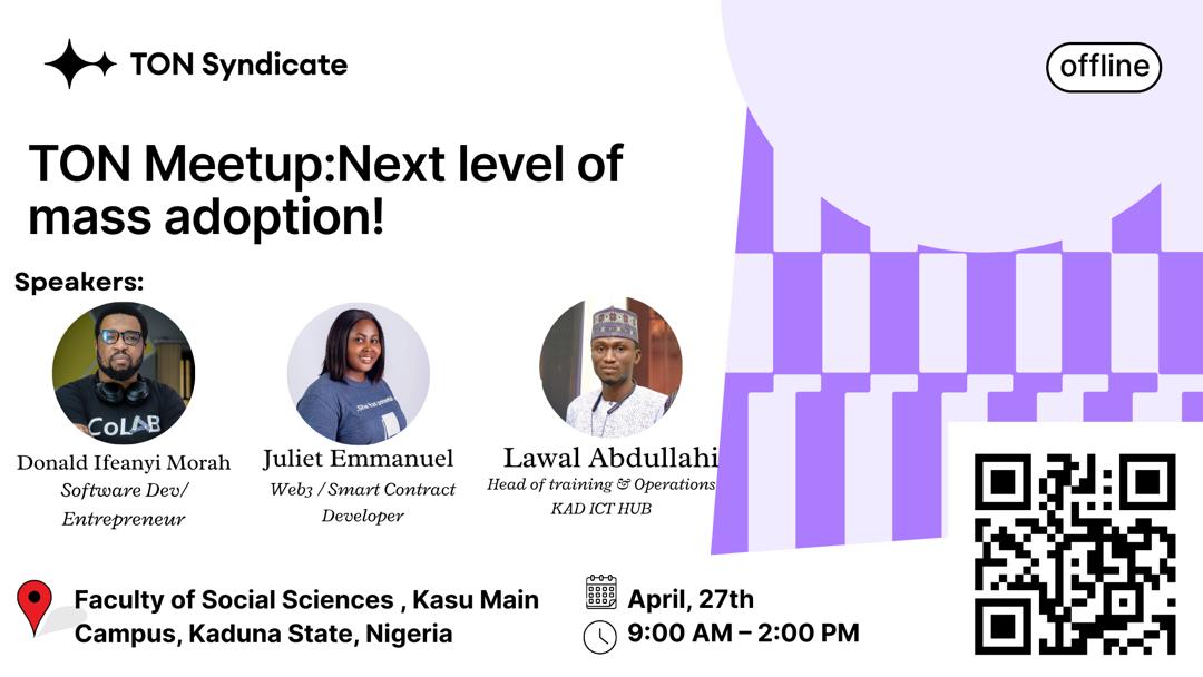 GM guys I am the Publicity Lead for Ton Physical Meetups/Events We have an event coming up at Kaduna State University, Kaduna State, Nigeria Date: 27th April 2024 Time: 9am Prompt Venue: Kaduna State University Social Science Lecture Hall Registration link:…