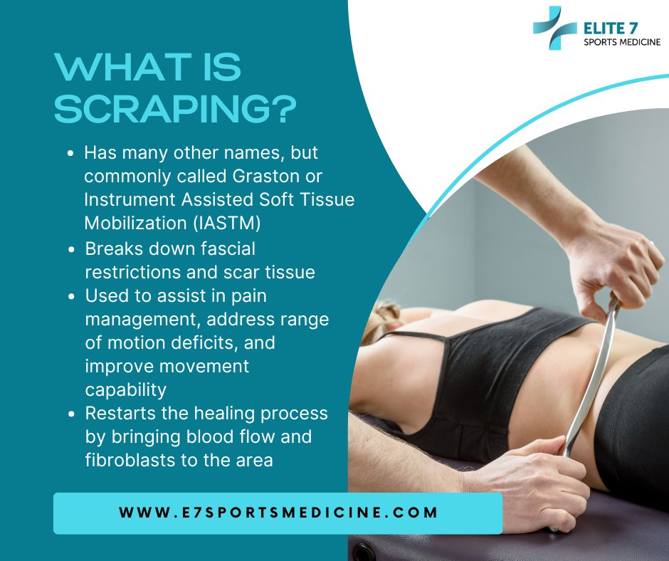 Have you heard of Muscle Scraping? Maybe you've heard it called Graston or Instrument Assisted Soft Tissue Mobilization (IASTM). Using specialized tools, scraping targets soft tissue restrictions to improve mobility, reduce pain, and enhance performance. #e7advantage #elite7