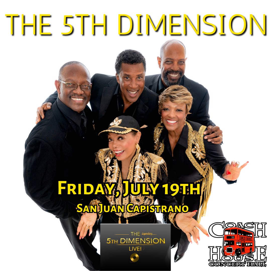 Get ready for an evening of timeless harmonies! The 5th Dimension is coming down to San Juan Capistrano on July 19th! Join us at The Coach House for a night of soulful tunes and enchanting melodies! Secure tickets TODAY!🎤 Get tickets👇 (949) 496-8930 // thecoachhouse.com