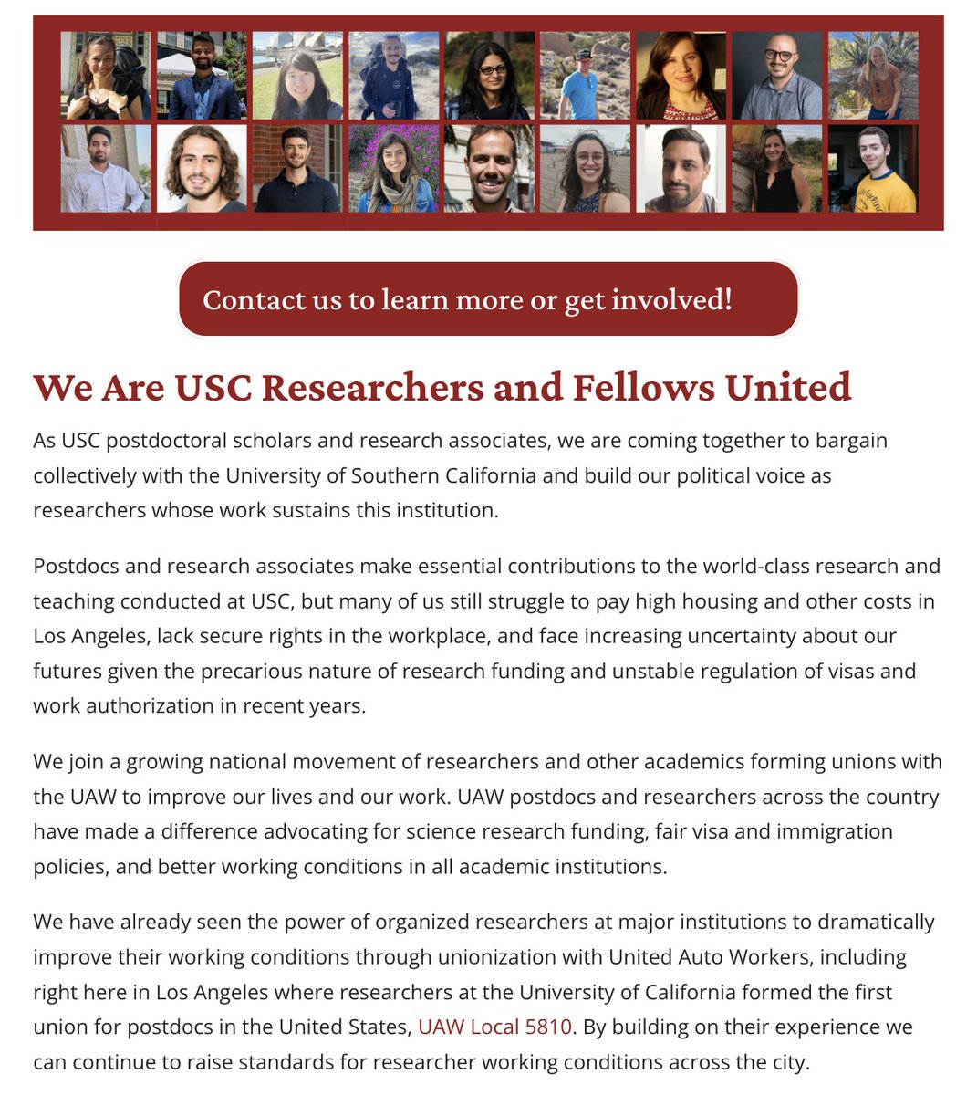 urfu_uaw's tweet photo. Excited to announce that research associates and postdocs at USC are forming a union to fight for better working conditions! Our labor sustains the institution and we deserve a democratic voice in our workplace. Please sign your card here: https://t.co/94TGxslPO0 https://t.co/iU22kv7M1h
