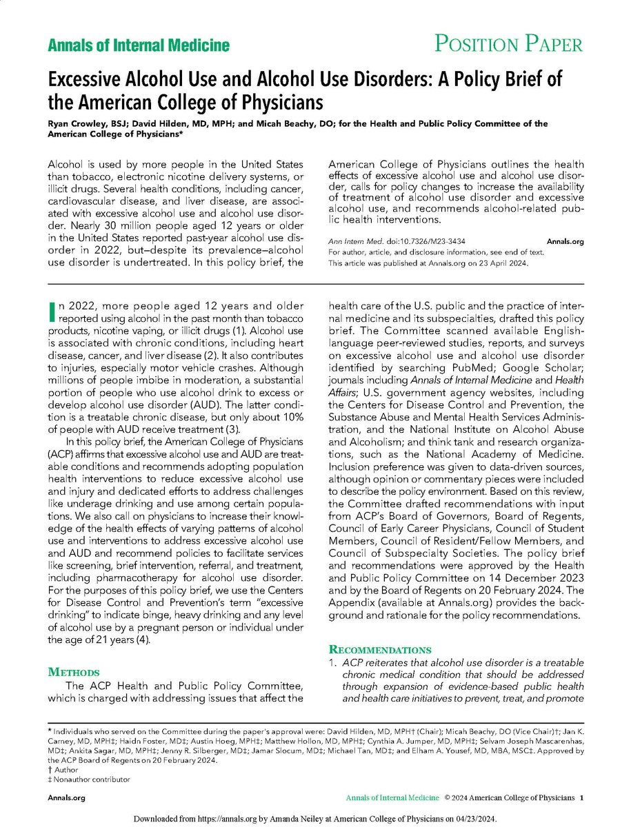 A new @ACPIMPhysicians #PolicyBrief says that policymakers and public health officials have a critical role to play in reducing excessive alcohol use and alcohol use disorder: ow.ly/lXT350RoaxS