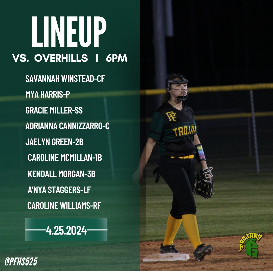 Be sure to come out tonight to the Forest as our Trojan Softball Team will be hosting Overhills for Senior Night. First Pitch is Schedule for 6pm.