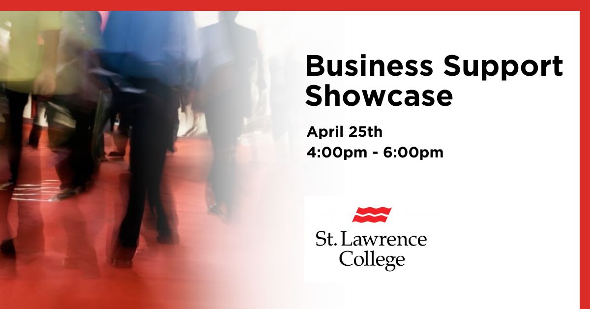 Elevate your industry knowledge at the Business Support Showcase, happening at St. Lawrence College's Innovation Hub on April 25th from 4pm to 6pm. Mark your calendars and join us for an evening of innovation and networking excellence! RSVP here: bit.ly/3U0kMSl