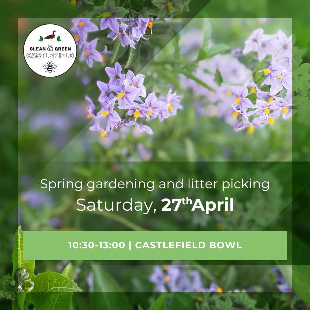 Fancy getting out in the reasonably nice weather this Saturday? Why not come and help us in the garden or do a spot of litter picking? 
Details and registration at ourcastlefield.co.uk/cgcastlefield
Hope to see you there 🌱
