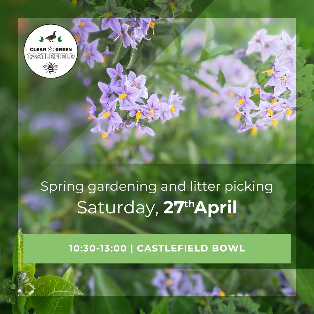 Fancy getting out in the reasonably nice weather this Saturday? Why not come and help us in the garden or do a spot of litter picking? Details and registration at ourcastlefield.co.uk/cgcastlefield Hope to see you there 🌱