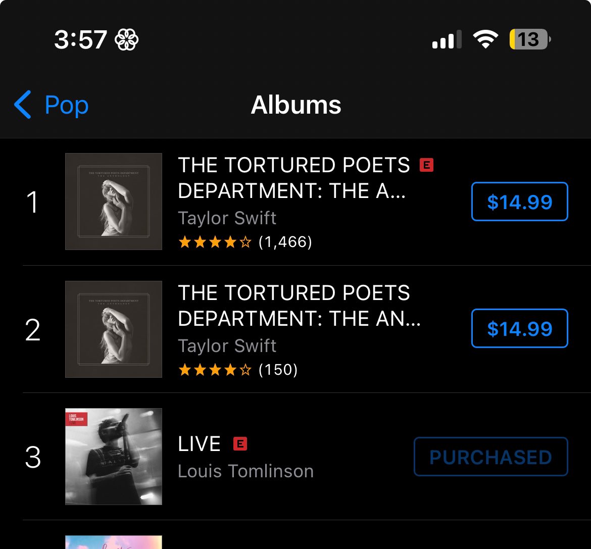 HogwartsLouis22's tweet photo. Number 3 on pop albums and #5 for USA charts he beat Beyoncé!!! Go Louis go!! #LouisTomlinson  #LouisLive #ProudOfLouis 🫶💙 https://t.co/uYPXMehaRO