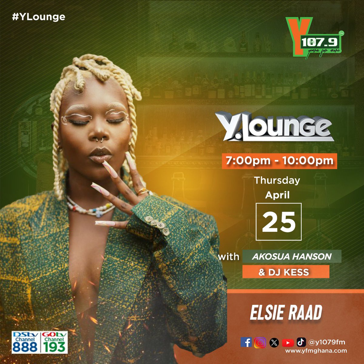 Catch @elsie_raad on the #ylounge w/ @AkosuaHanson x @DjKessGh as we talk new music! Grab a cocktail