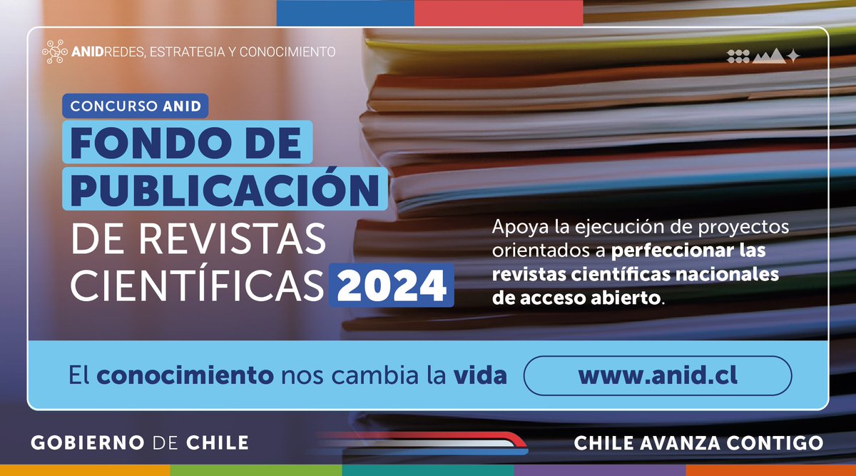 ¿Eres responsable de una revista científica nacional? Este Fondo permite acercar las estrategias y procesos internos de las revistas académicas a prácticas de ciencia abierta, equidad de género y territorialidad. Conoce + y postula hasta el 29 de mayo en: anid.cl/concursos/conc…