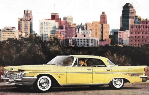 He: 'Range anxiety? Heck, no! I keep a portable urinal in the glove box.' 1959 Chrysler New Yorker. #electric #ElectricVehicles #Tesla #TravelSmart