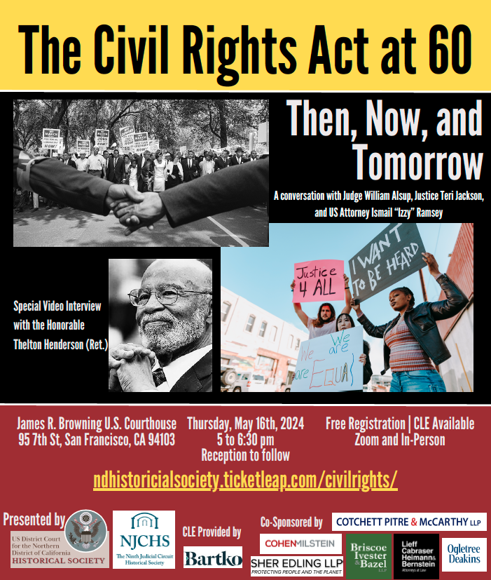 Please join me and the rest of the Board of the U.S. District Court for the Northern District of California Historical Society for this important conversation about the Civil Rights Act featuring an all-star lineup of legal icons. Register here: ndhistoricialsociety.ticketleap.com/civilrights/