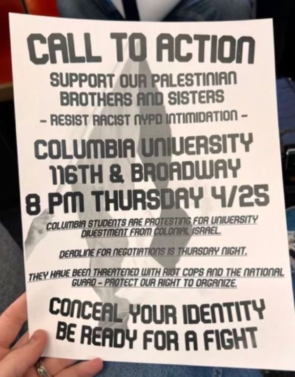 ShimshonDicker's tweet photo. My brother, who is a Kippah-wearing Columbia student, sent me this picture.

This is not a peaceful protest. This is not civil disobedience. 

This is terrorism. 

These “protesters” do not only support Hamas. They have brought their tactics to Columbia. https://t.co/cagJgBGvF9
