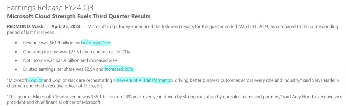 Förefaller vara en stabil rapport från $MSFT microsoft.com/en-us/Investor…