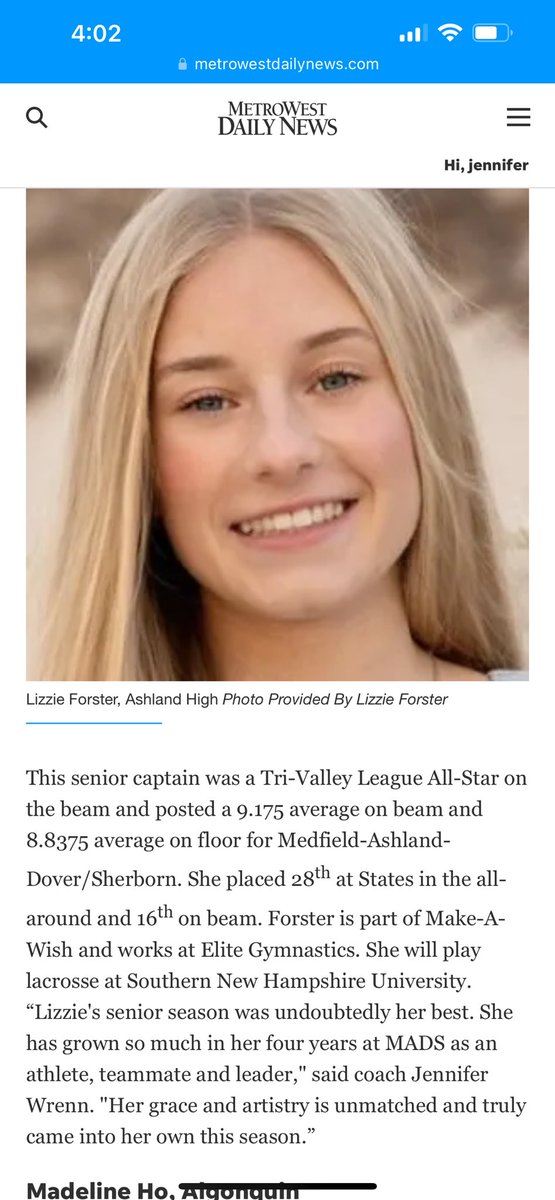 Senior Captain Lizzie Forster - MetroWest Daily News All-Star!! 🎉@MedfieldAD @ClockerAD @DSRaidersSports