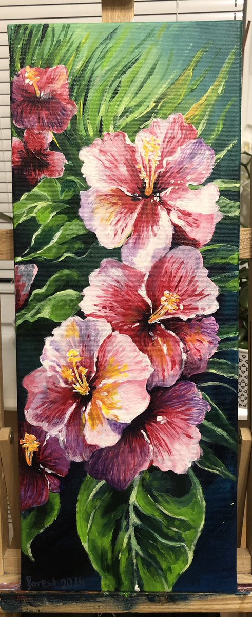 Hibiscus flowers finished on today’s stream :D #painting #traditional #traditionalart #stilllife #ArtistOnX #ArtistOnTwitter #acrylicpaintings #acrylicart #acryliconcanvas