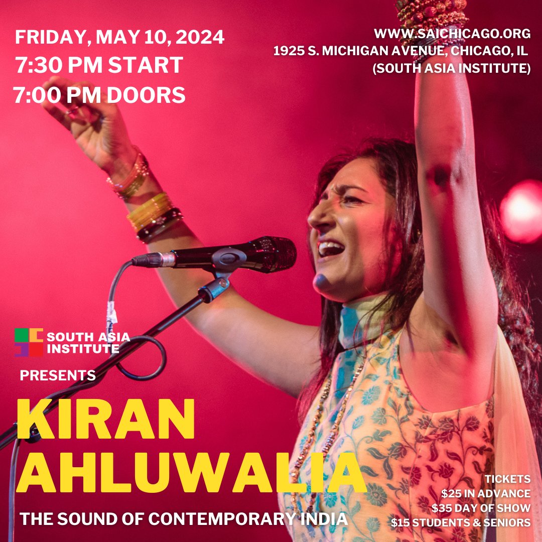 Juno Award winner Kiran Ahluwalia returns to Chicago 5/10 to celebrate the release of her powerful new protest album Comfort Food, mixing Indian grooves and desert blues -- just one of a few US dates! Tix: saichicago.org/calendar/kiran… @aaroncohenwords @cmkueppers @LLabuz @MaryLDixon