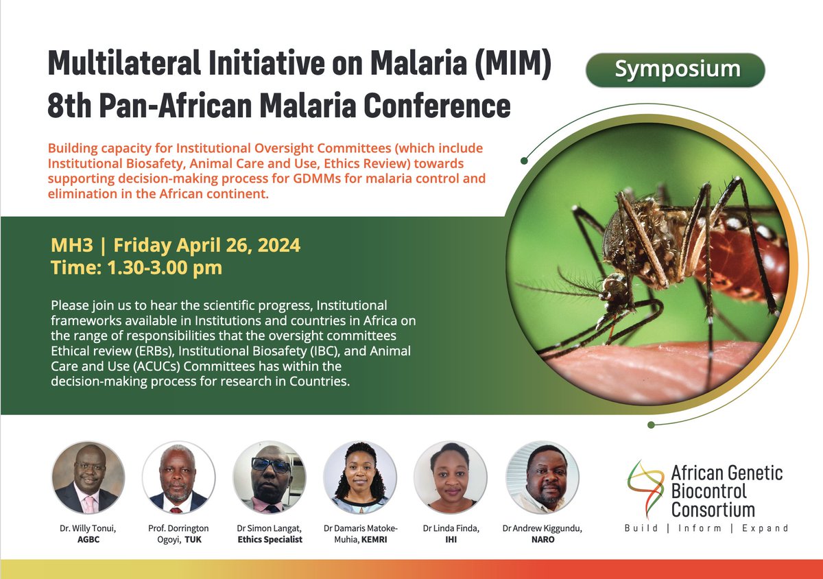 We are excited to announce that we will be holding a symposium tomorrow on 'Building capacity for Institutional Oversight Committees towards supporting decision-making process for GDMMs for malaria control & elimination in the African continent' at the #MIM2024 conference.