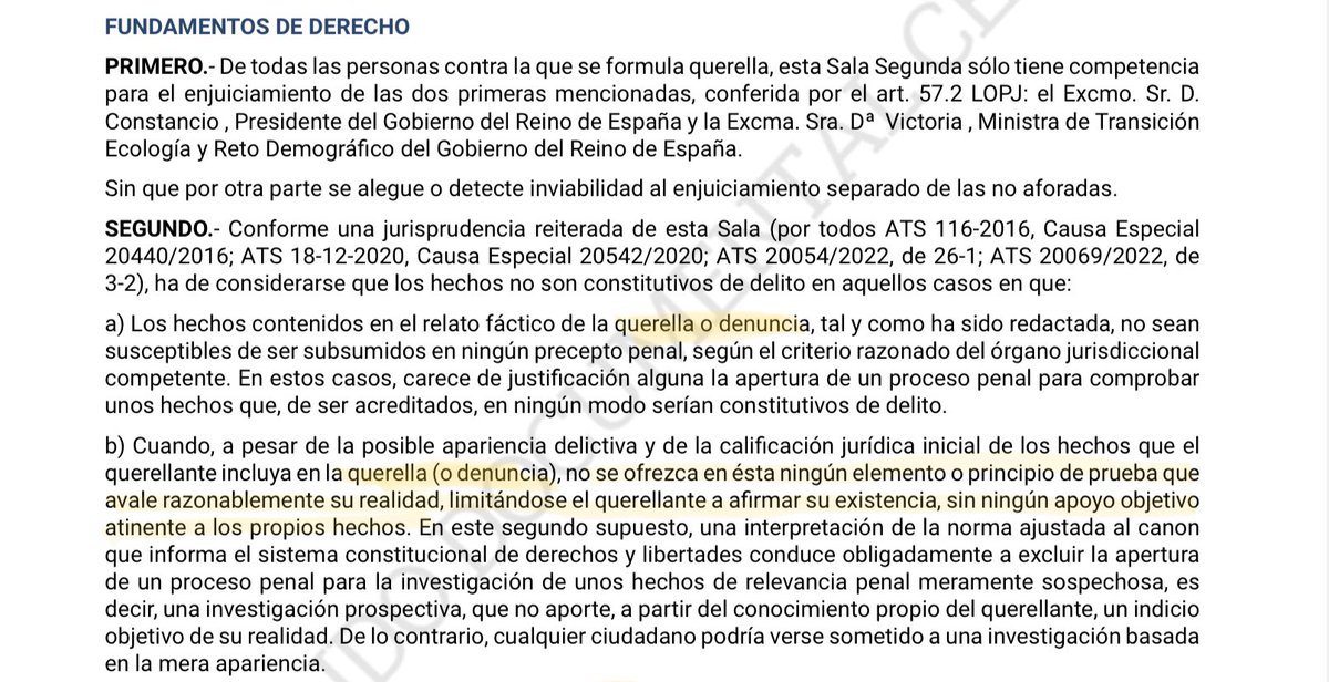 El Tribunal Supremo deja claro que la doctrina aplica a querella o denuncia. Sabemos distinguir y leer.