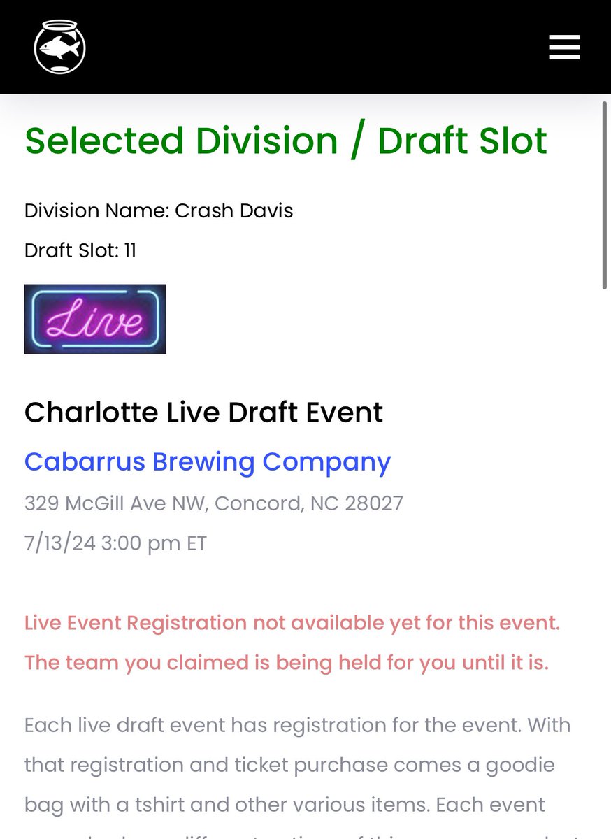 Jonathon Goad (@jonathongoad) on Twitter photo #SFB14 - Charlotte, NC live draft. Division Name: Crash Davis, Draft Slot: 11! Who else is in this Division? <a href="/ScottFish24/">Scott Fish</a> Super Excited!! #SFB14 - Charlotte, NC live draft. Division Name: Crash Davis, Draft Slot: 11! Who else is in this Division? <a href="/ScottFish24/">Scott Fish</a> Super Excited!!