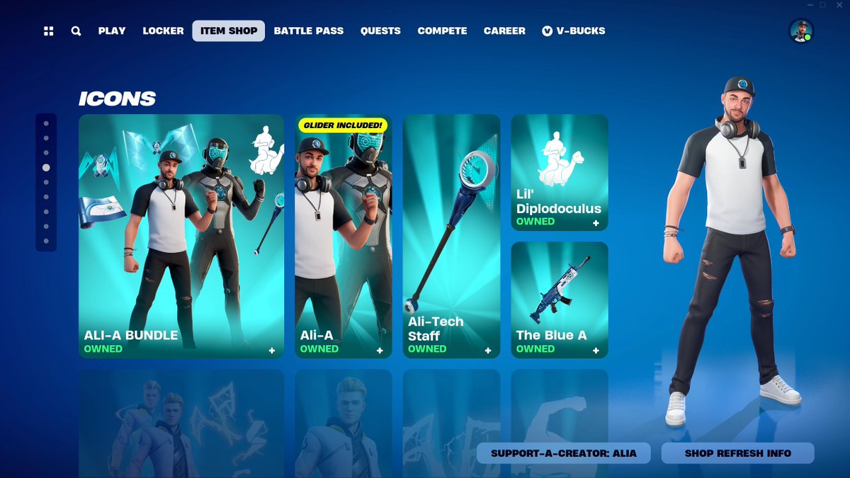 My Icon skin is BACK in the Item Shop for a limited time! If you pick it up please use code 'AliA' - Thank you! 🙏