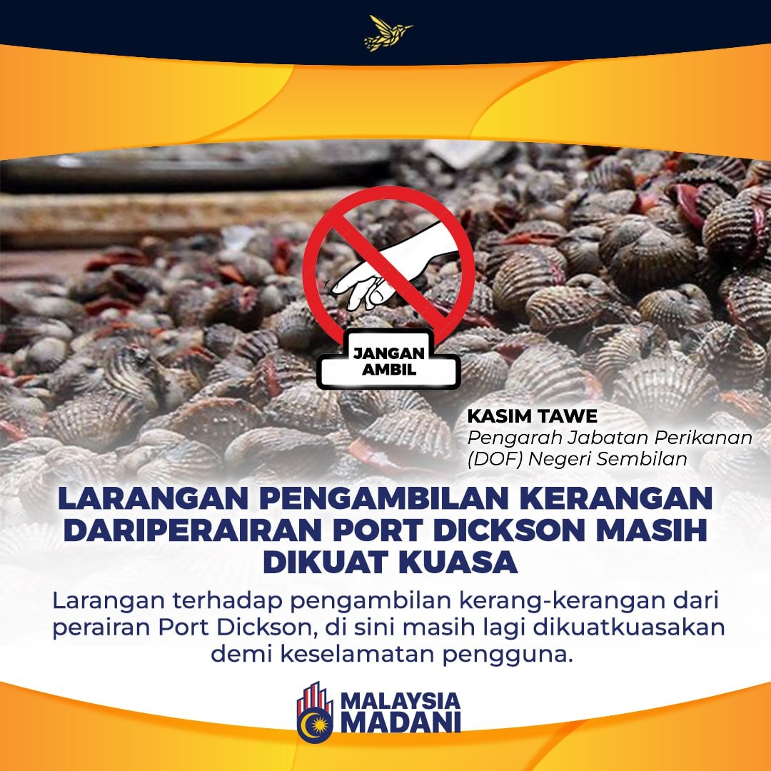 AzureenFarrah's tweet photo. Larangan terhadap pengambilan kerang-kerangan dari perairan Port Dickson, di sini masih lagi dikuatkuasakan demi keselamatan pengguna. https://t.co/d6GhPF8cSy