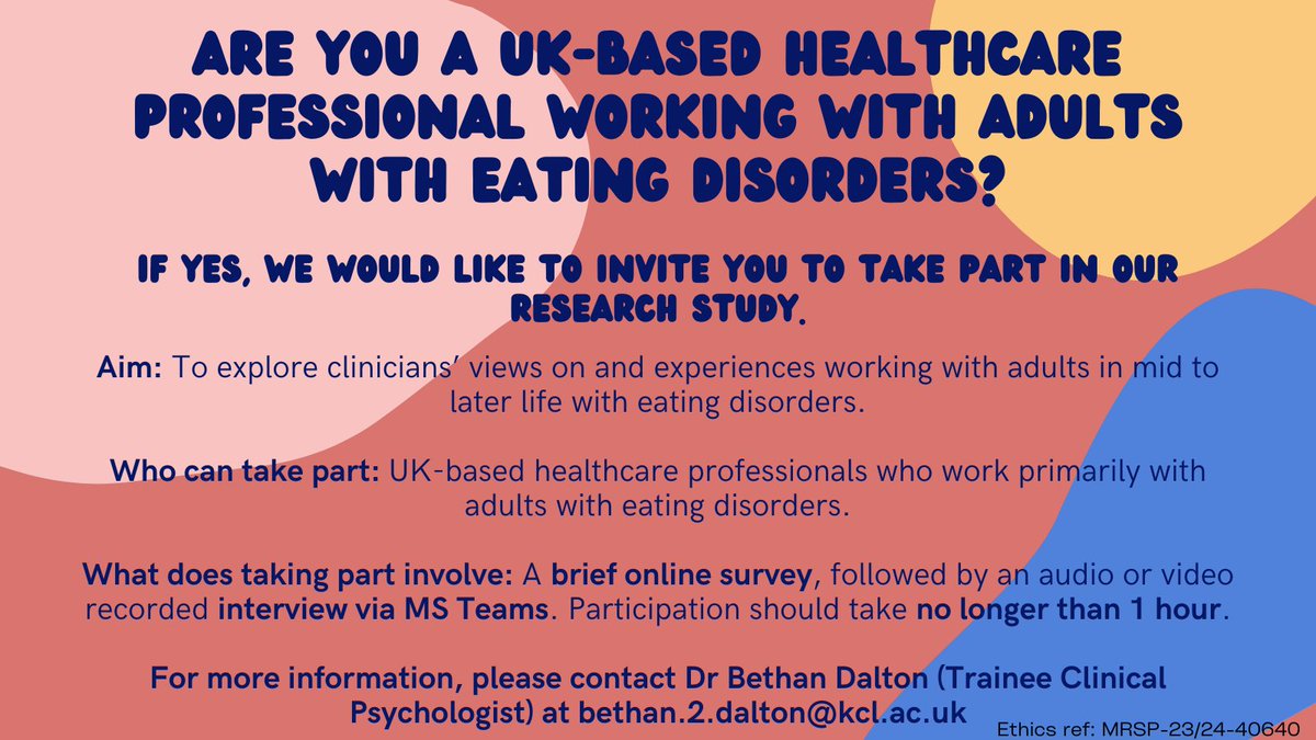 Are you a UK-based Healthcare Professional working with adults with eating disorders? We invite you to participate in our research study regarding eating disorders in mid to later life.