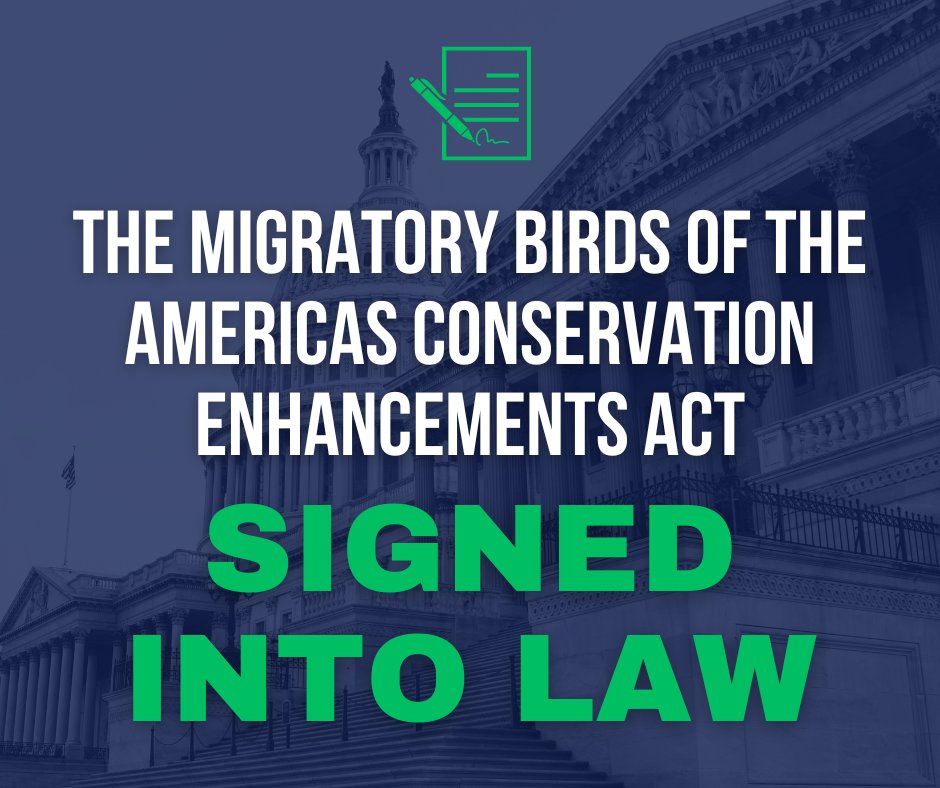 The Migratory Birds of the Americas Conservation Enhancements Act, which I helped introduce, was just signed into law. With Ohio being a haven for bird watchers, I am proud to lead the effort to conserve bird habitats across the country.