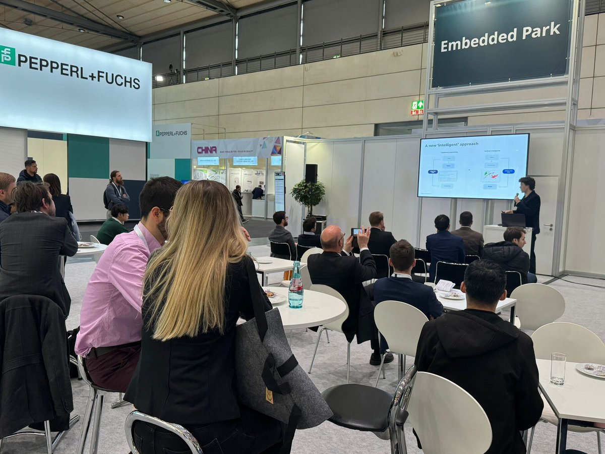 Today's talk at @hannover_messe on the New Era of Industrial Intelligence from our solutions engineer, Jim Bruges, was a great success! The crowd heard about our new features including FOMO-AD, data synthesis with @nvidia Omniverse and our TAO model library integration. #HM24