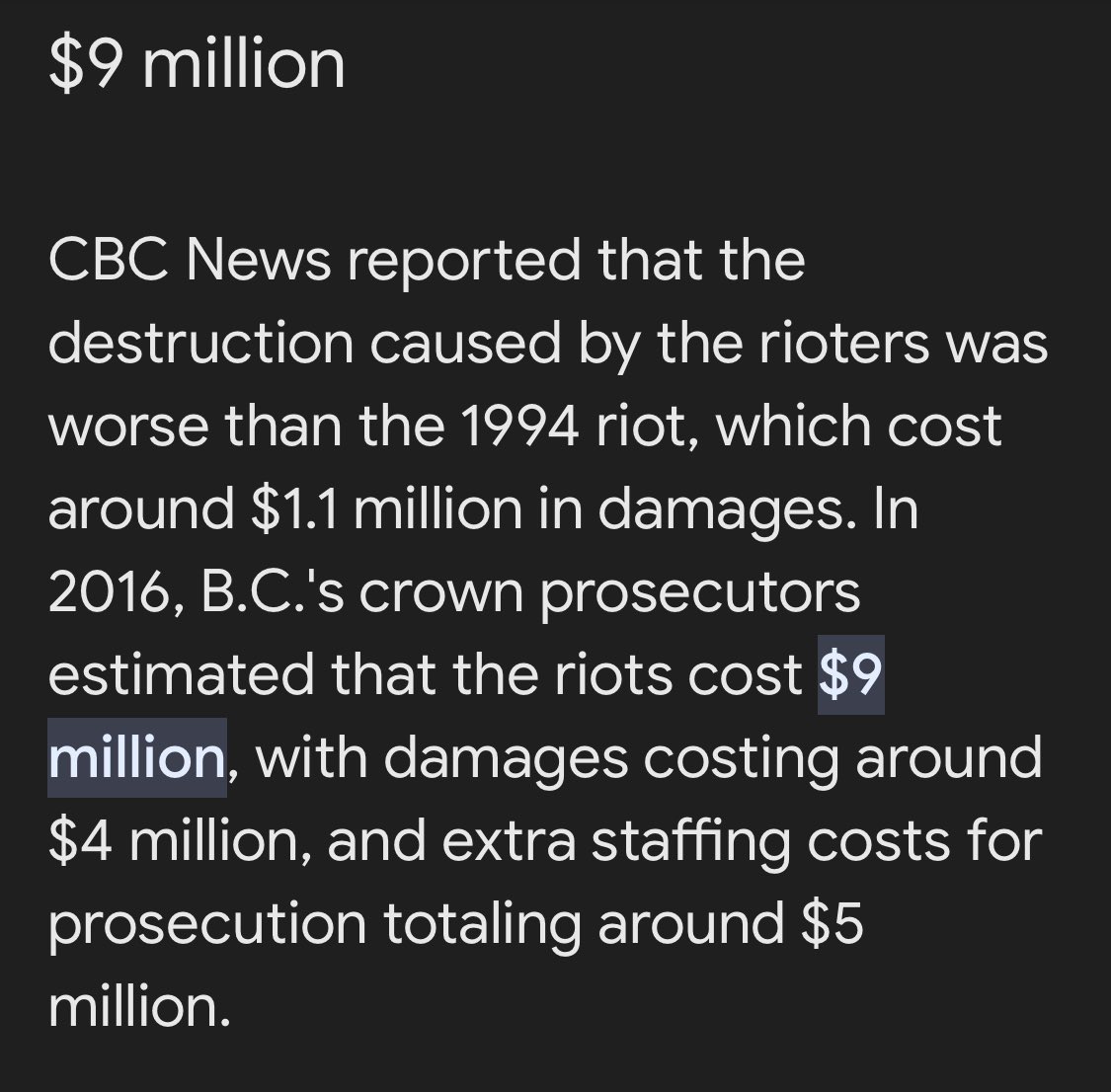 @GlobalBC 2011 - I was downtown trying to get to my nieces in gastown where I was staying without a key. She was held up in the back of a bar on Granville for hours. Rioters broke the glass but bouncers kept them out. 

This city lost the privilege to party in open viewing areas!