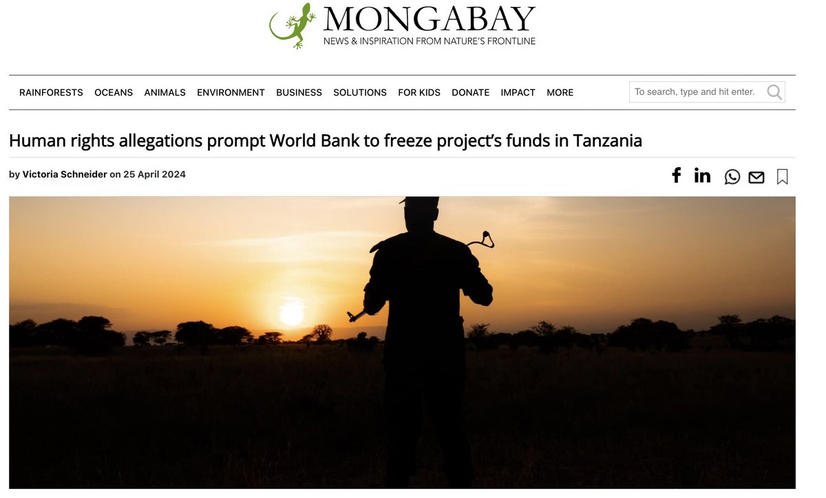“This suspension is a big deal... It is not often that funding of a project is stopped while an investigation by the @InspectionPanel is happening.” - @Mittaloak @Mongabay @vic_schneider: Human rights allegations prompt World Bank to freeze project’s funds in Tanzania: