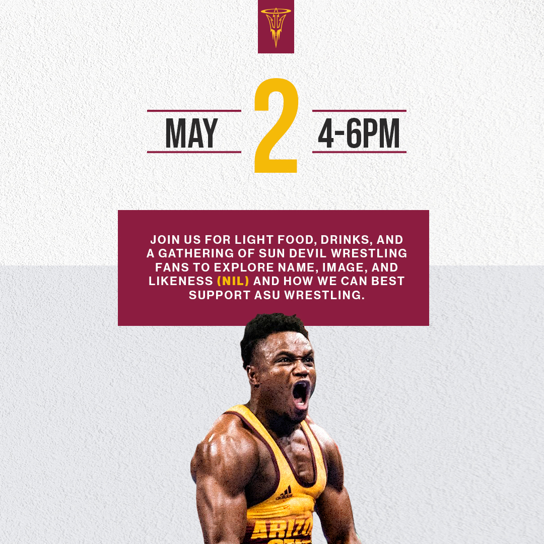 Meet & Greet! Come support Sun Devil Wrestling May 2nd, from 4-6pm at Studio 5C Patio, 502 S College Ave, Tempe, AZ, 85281. RSVP: sunangels.org/rsvp-wrestling/