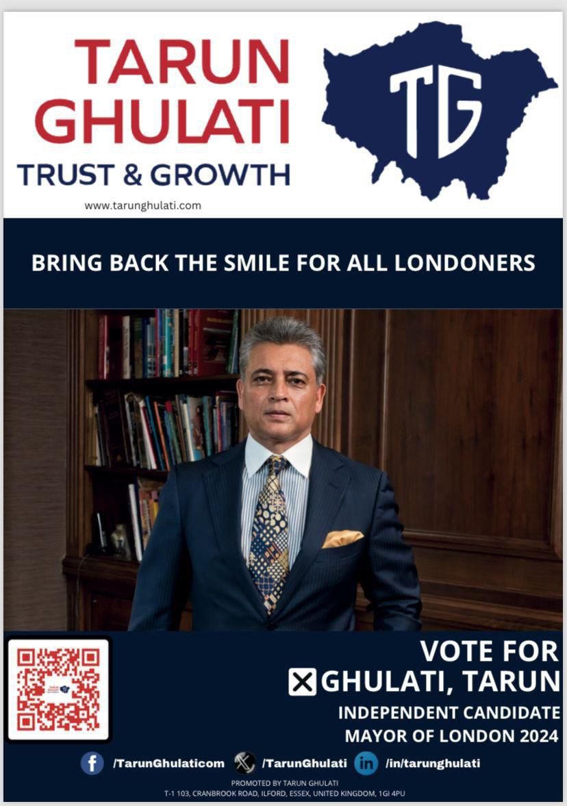 Independent candidate for Mayor of London elections @TarunGhulati has a good manifesto to make London great again …