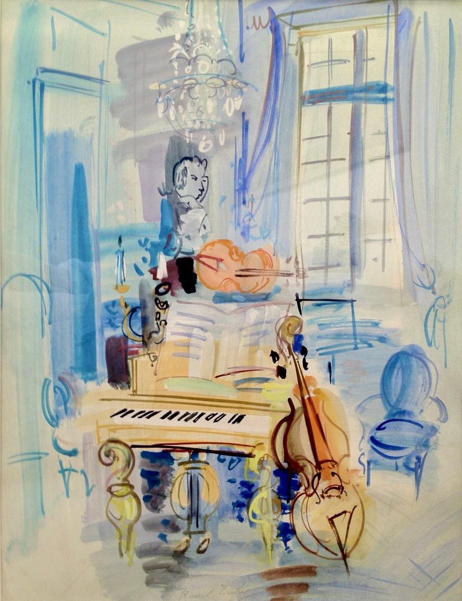 'La musique donne une âme à nos coeurs et des ailes à la pensée.' – Platon 'Intérieur aux instruments de musique' – Aquarelle de Raoul Dufy (1940)