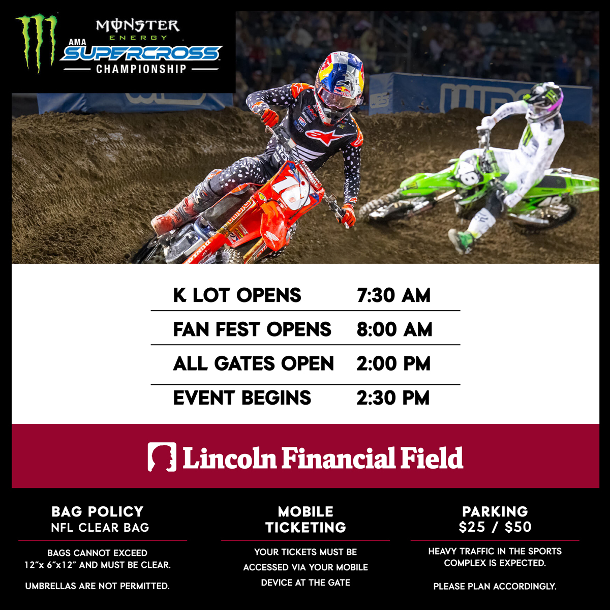 Supercross is at Lincoln Financial Field on Saturday! Here's what you need to know! #SupercrossLIVE