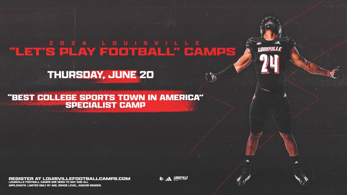 Join the Cards for specialist camp this summer 👊 Register today: louisvillefootballcamps.com #GoCards