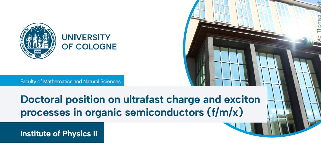 @UniCologne’s Institute of #Physics offers a #PhD position on #ultrafastcharge & #exciton processes in organic #semiconductors 🔋Apply by 05/31 if interested in advanced #dataanalysis, #modelling & participation in @TIDE_rtg research training group: stellenwerk.de/koeln/jobboers…